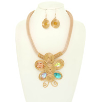 WIRE FLOWER CRYSTAL NECKLACE SET